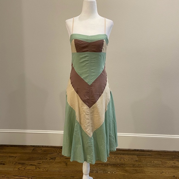 Unit Fashion Dresses & Skirts - Mint, brown and tan chevron cotton midi dress